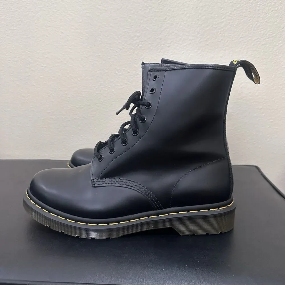 Dr. Martens 1460W Women’s Smooth Black Leather Lace-Up Ankle Combat Boots US 10